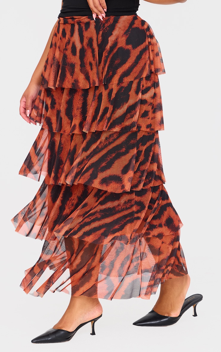 Plus Brown Animal Printed Mesh Rara Maxi Skirt image 1