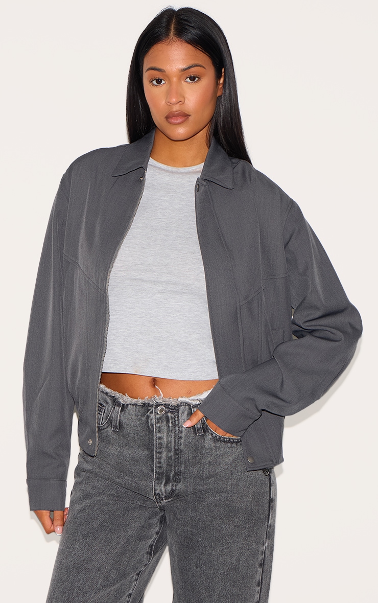 Tall Grey Oversized Utility Bomber Jacket image 1