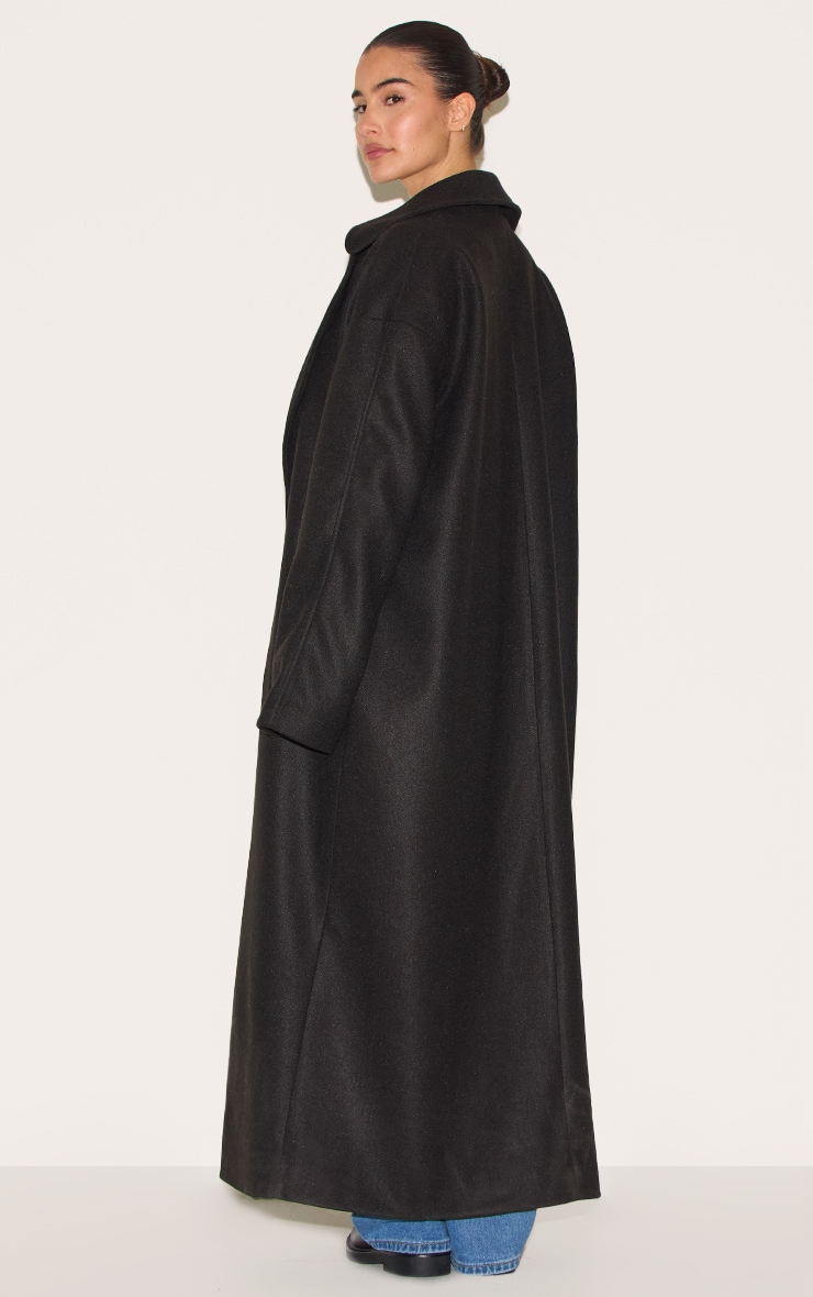 Black Wool Look Oversized Drop Shoulder Coat image 2