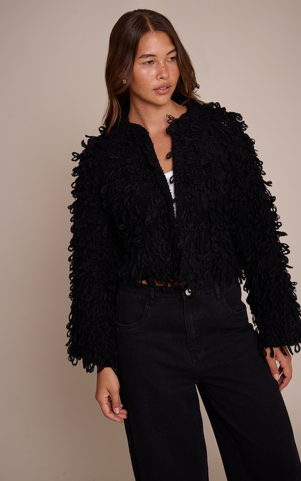 Black Loop Knit Oversized Cardigan