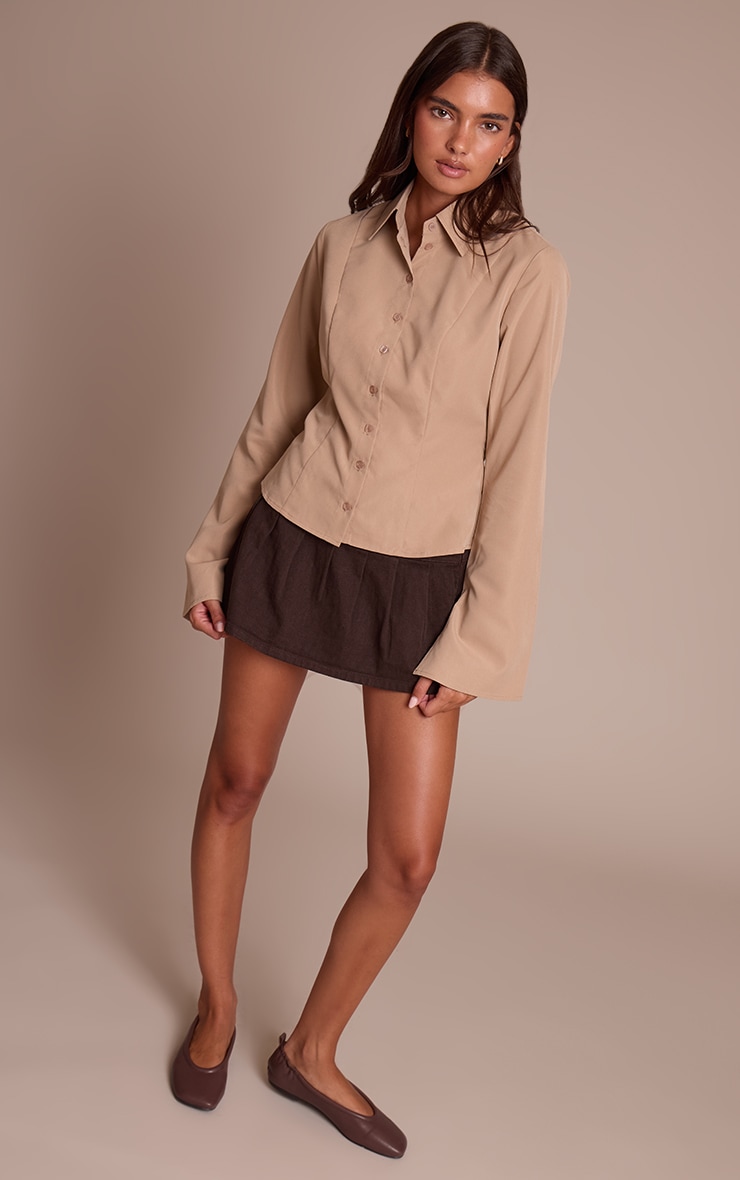 Taupe Seam Detail Fitted Shirt image 3