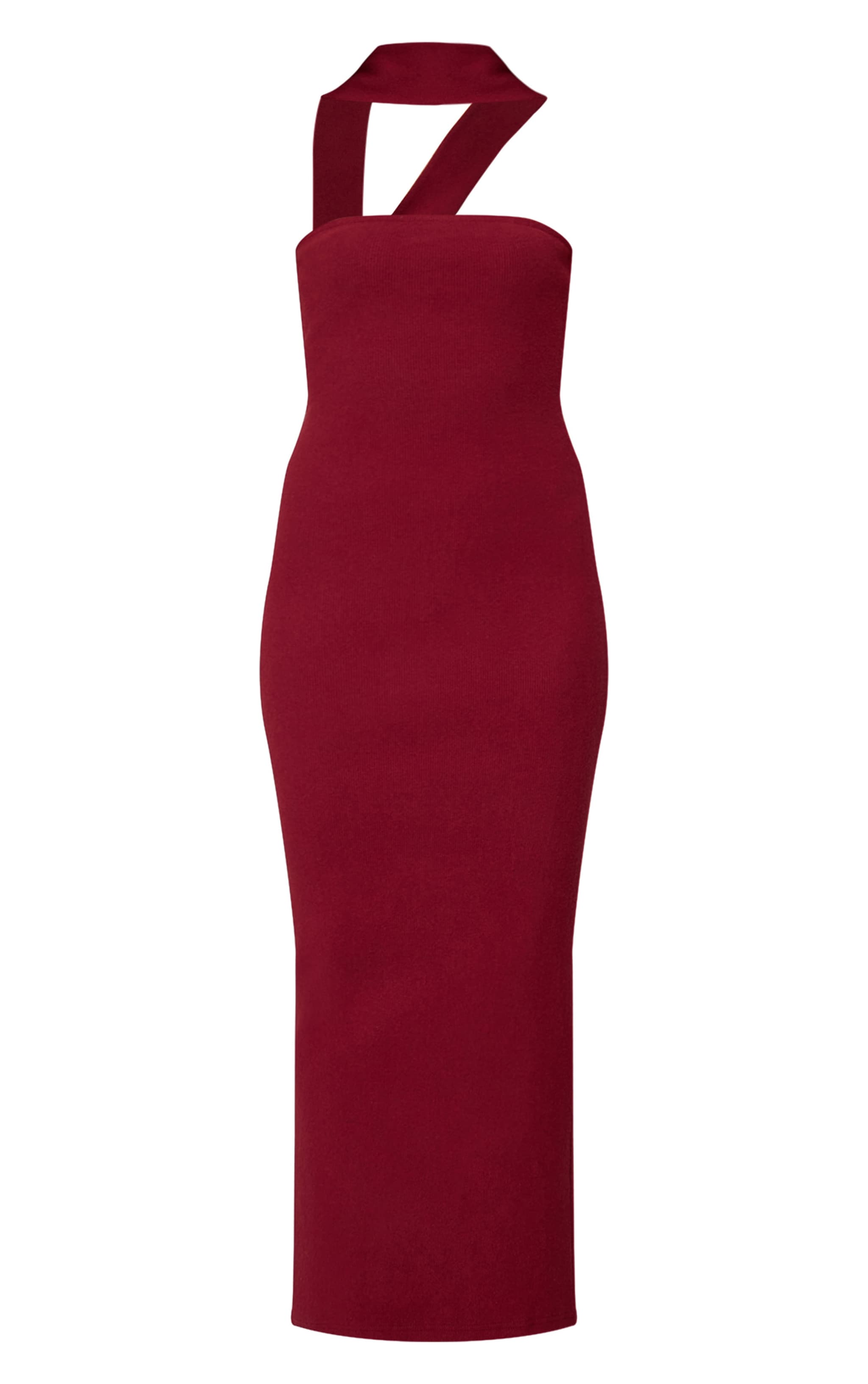 Wine Brushed Rib Scarf Detail Bandeau Maxi Dress image 5