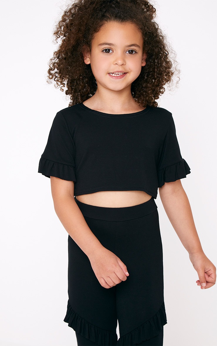 Ruffle Cuff Black Crop Top. PLT Girl | PrettyLittleThing