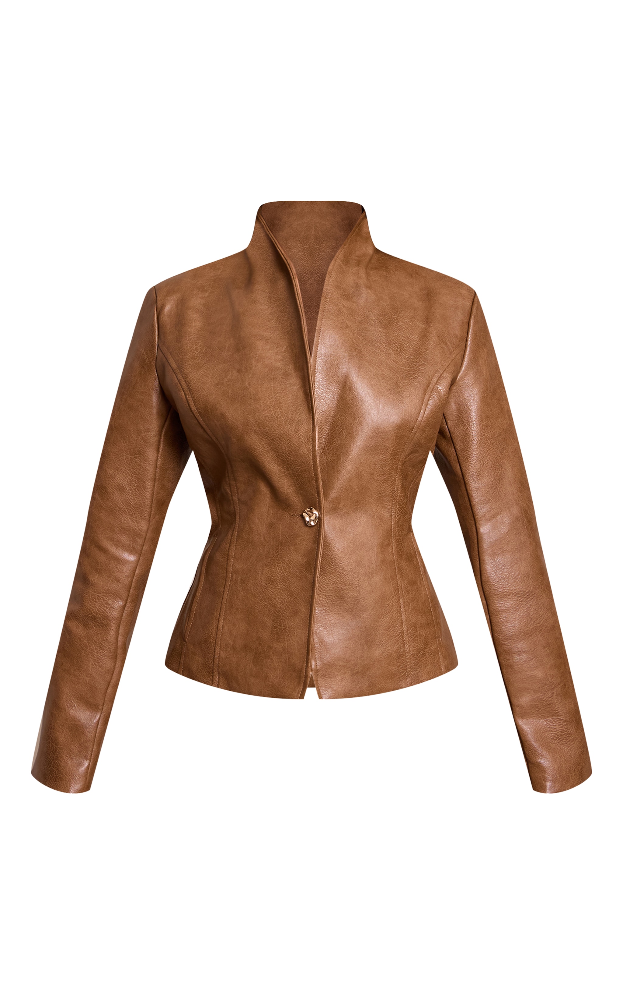 Petite Blazer cintrée en PU chocolat sans revers image 5