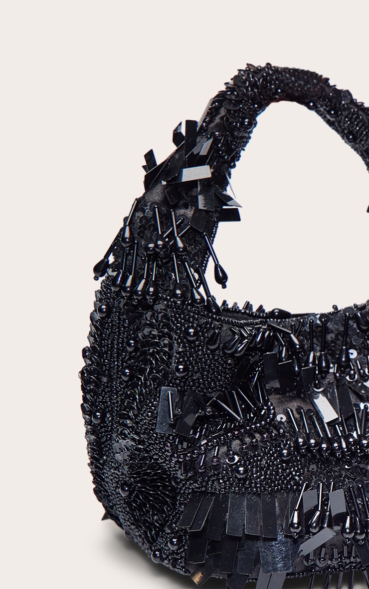 Black Ornate Sequin Beaded Bag image 4