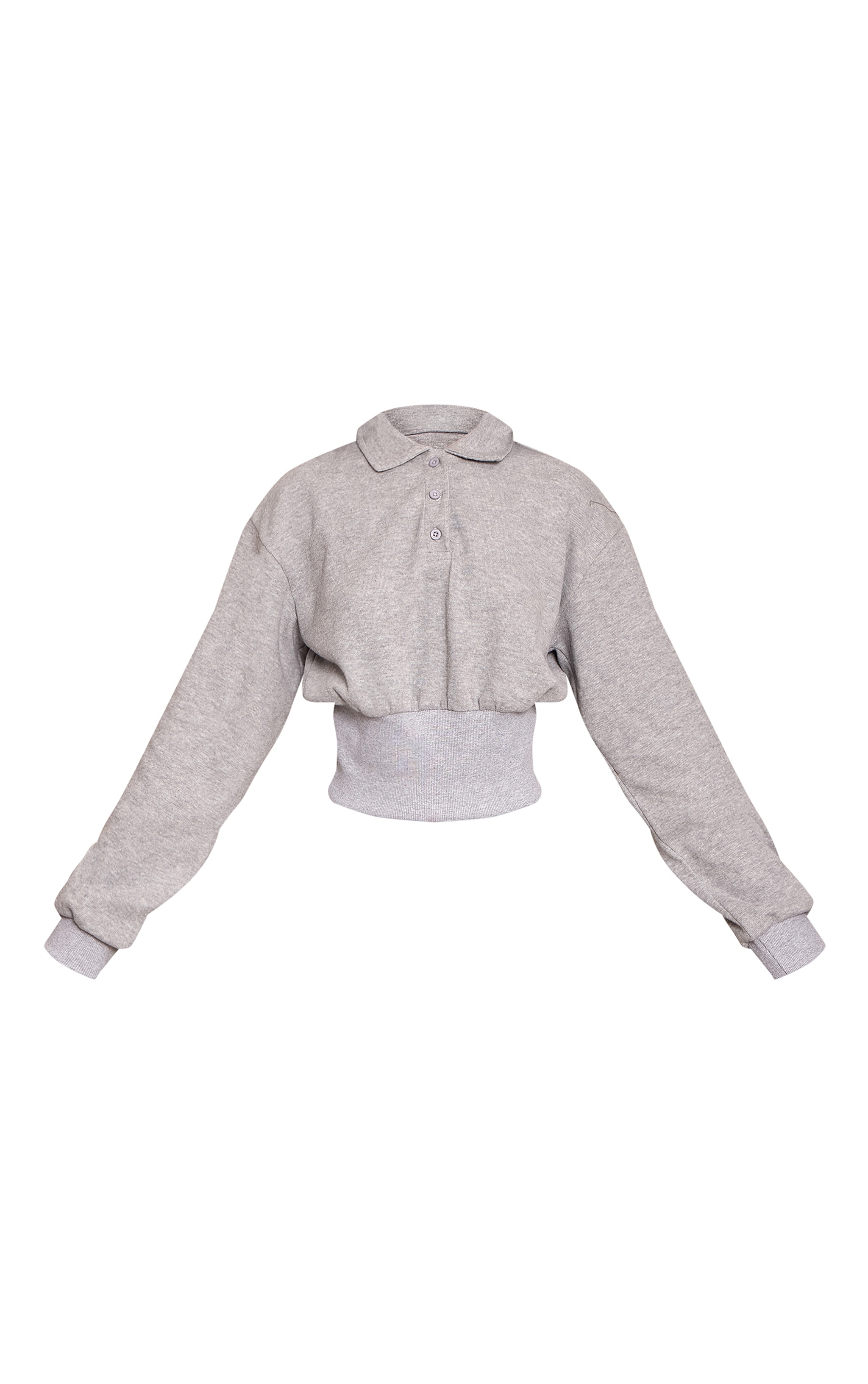 Tall Grey Marl Brushed Rib Cinched Waist Balloon Sleeve Polo Top image 5