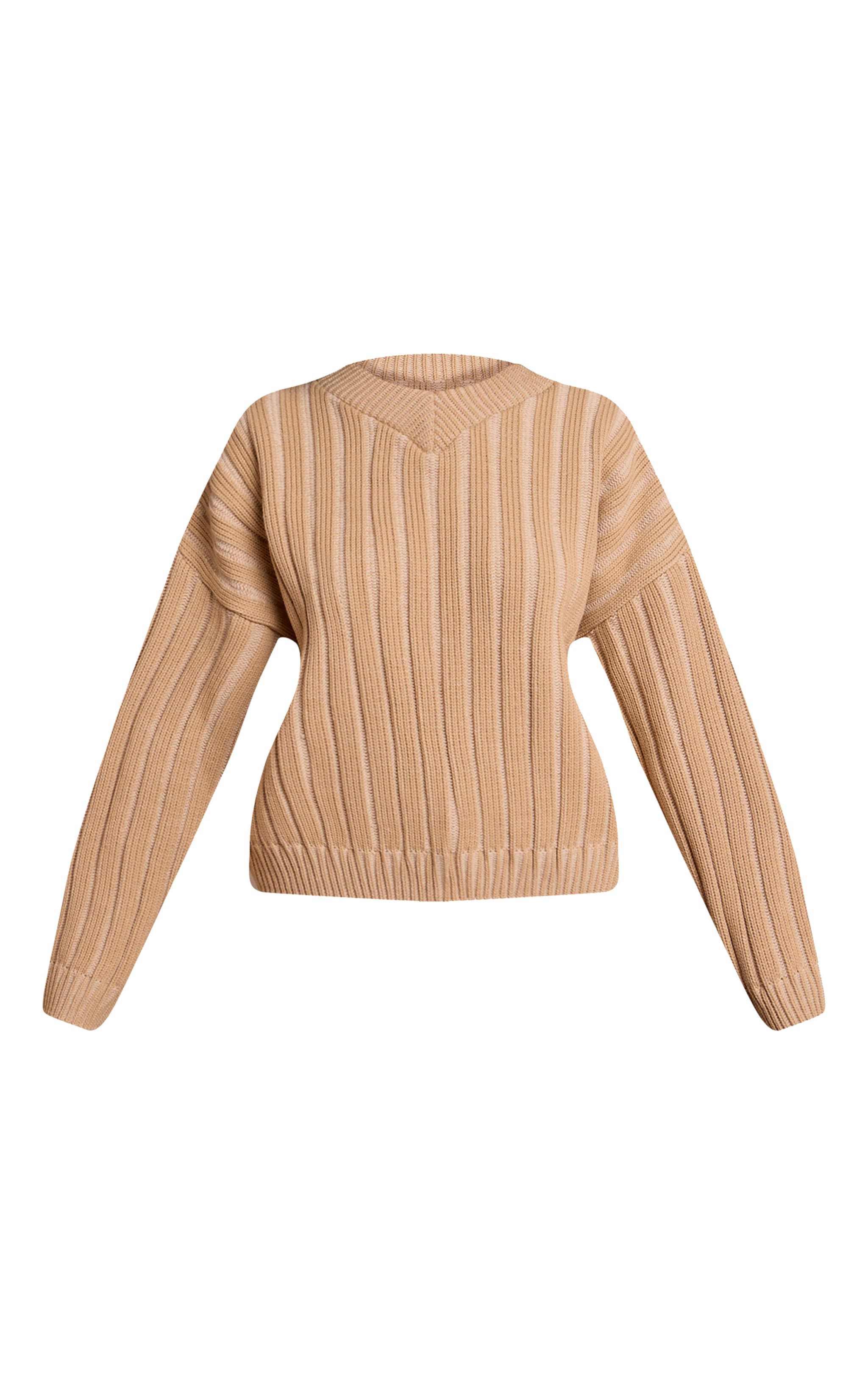 Petite Pull en maille tricot épaisse côtelée beige à col en V image 5