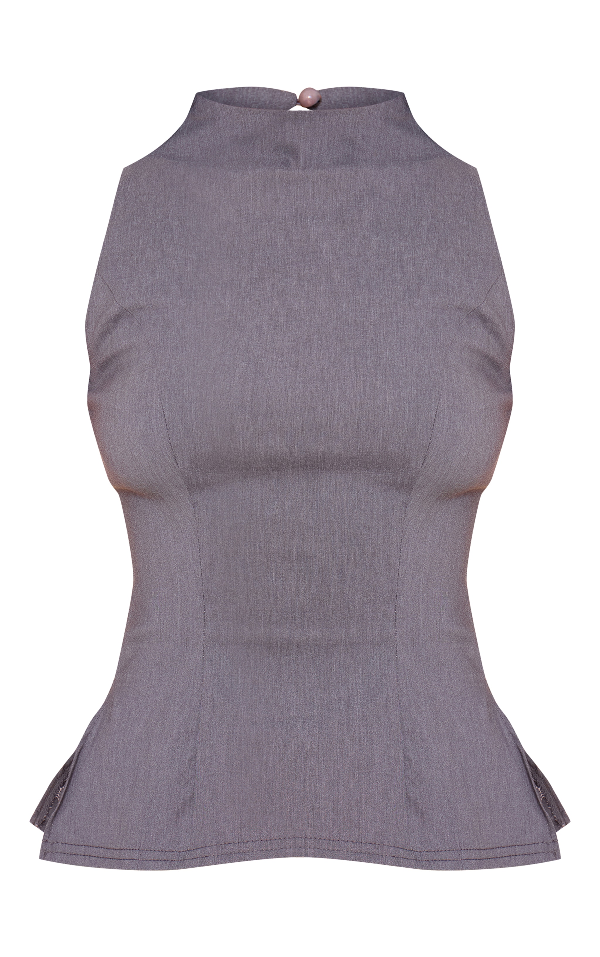Charcoal Lightweight Woven High Neck Waist Detail Long Top image 5