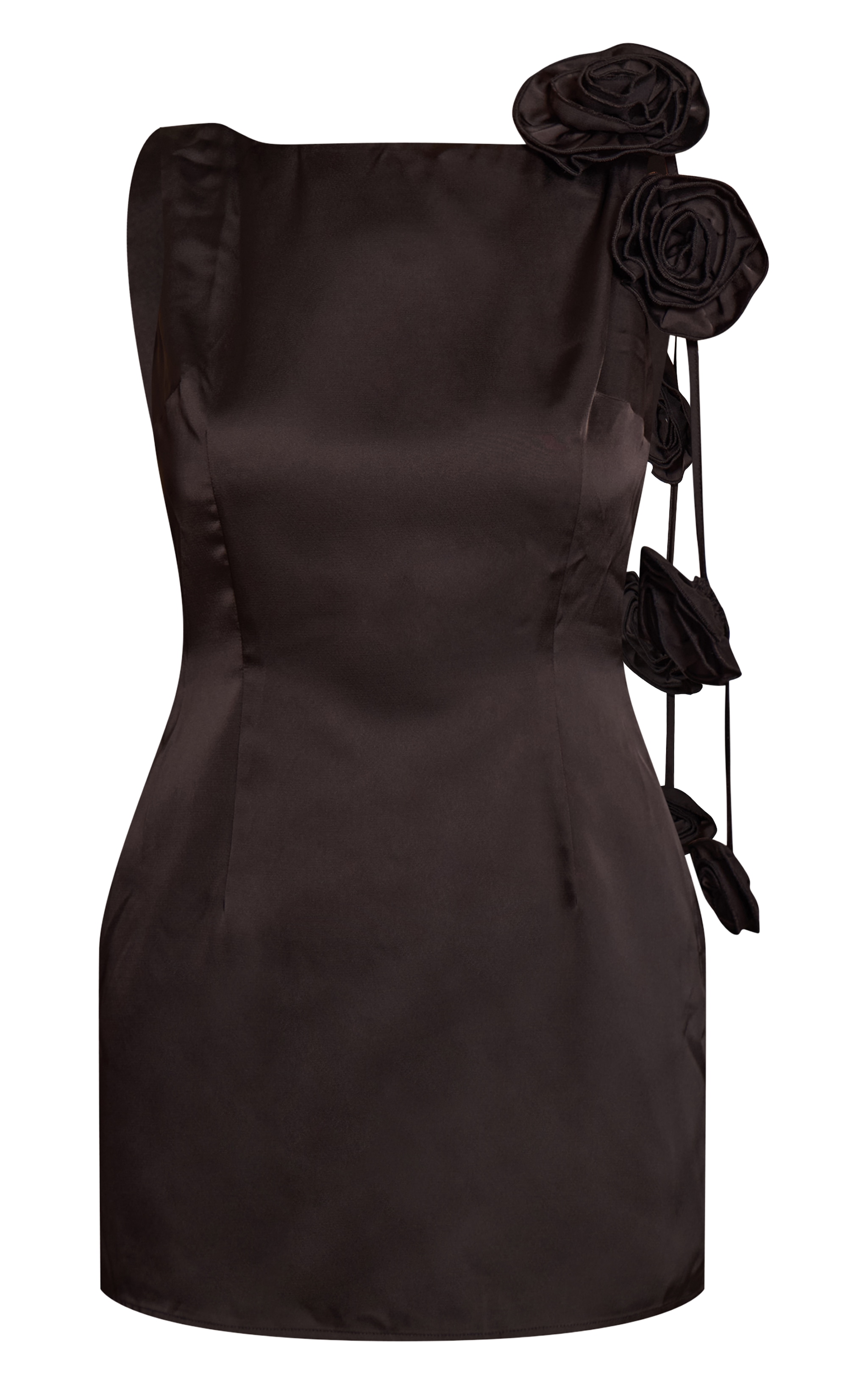 Black Satin Corsage Boat Neck Mini Dress image 5