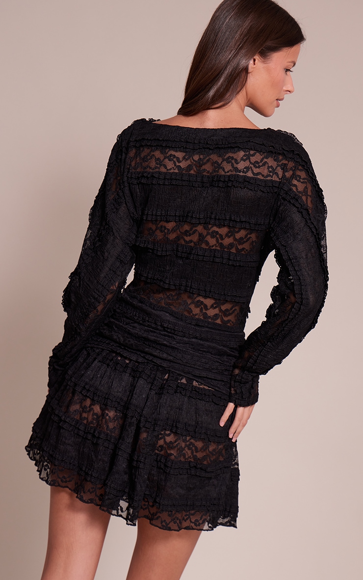 Black lace Boat Neck Mini Shift Dress image 2