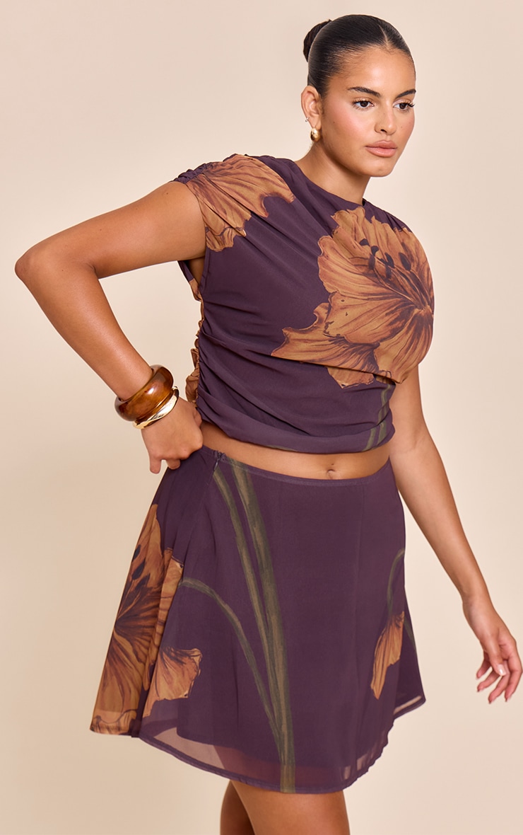 Plus Chocolate Chiffon Asymmetric Top image 1