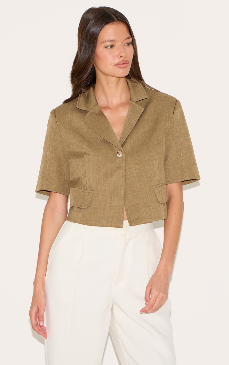 Khaki Cropped Super Boxy Blazer image 1