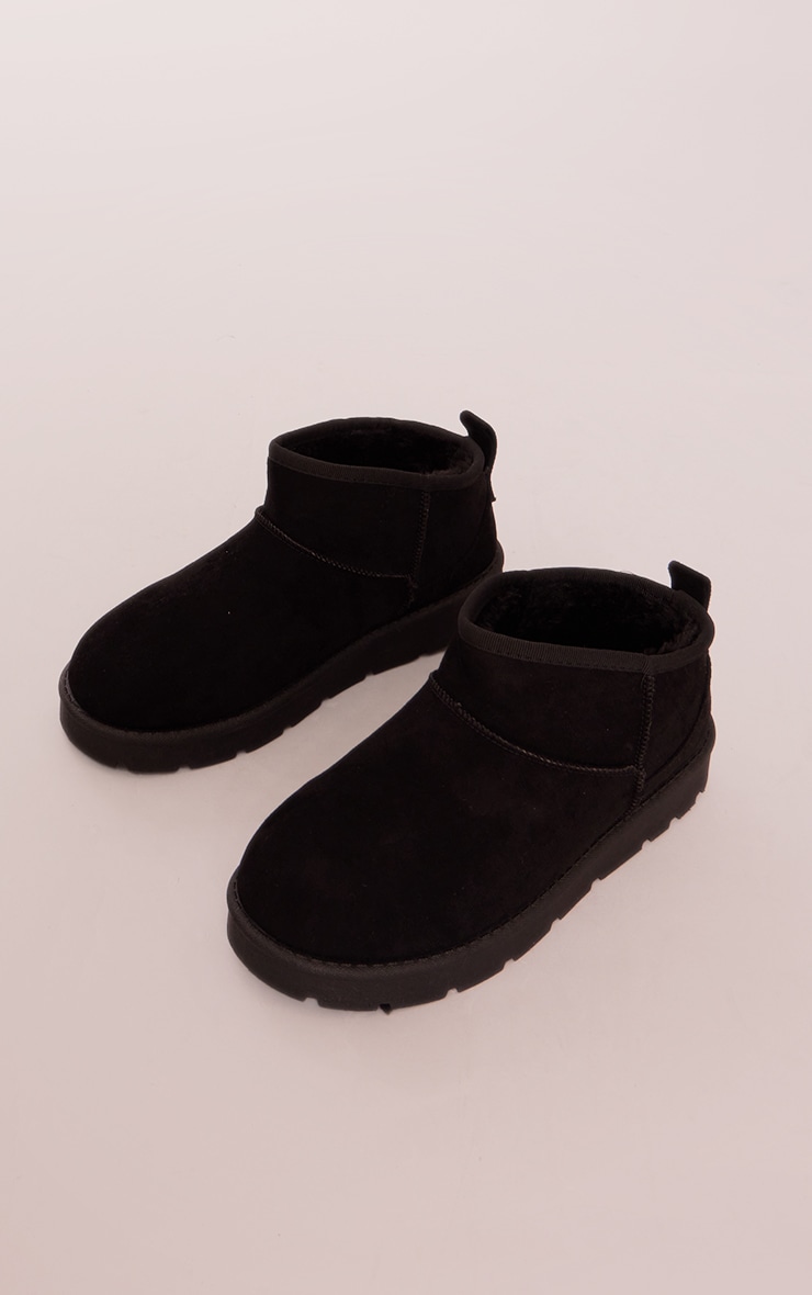 Black Faux Suede Cleated Mini Ankle Boots image 3