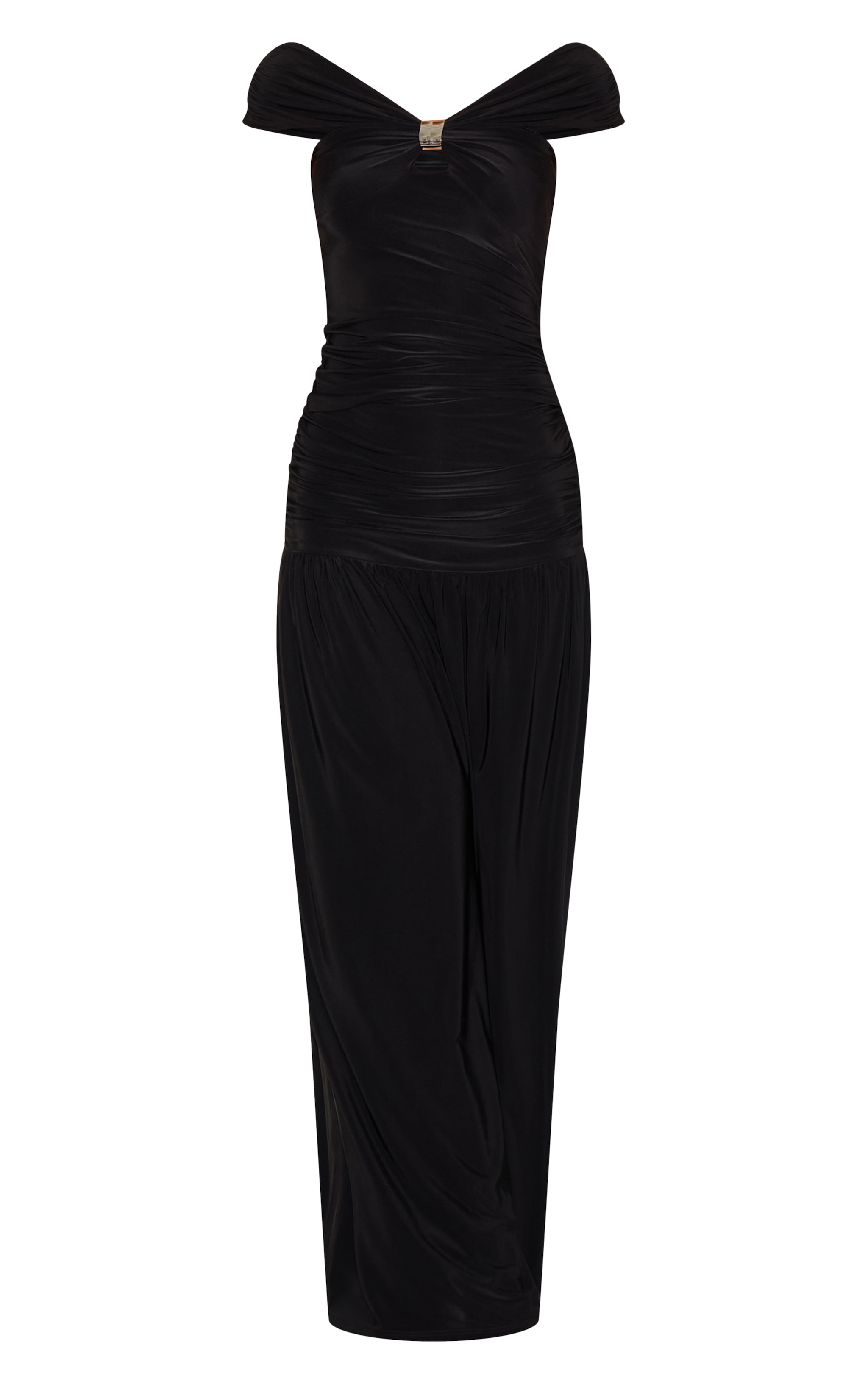 Tall Black Double Layer Slinky Trim Detail Bardot Long Top image 5