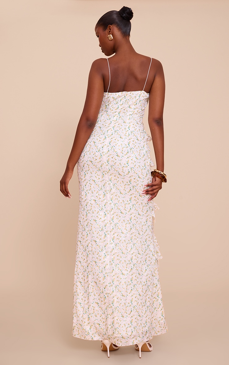 Robe longue blanche imprimé petites fleurs brodée à volants image 2