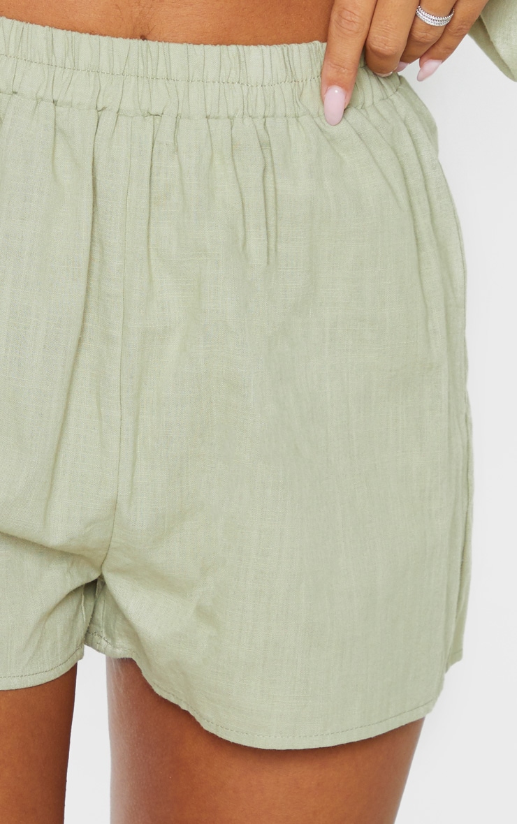 Pale Khaki Linen Look Elasticated Beach Shorts PrettyLittleThing USA