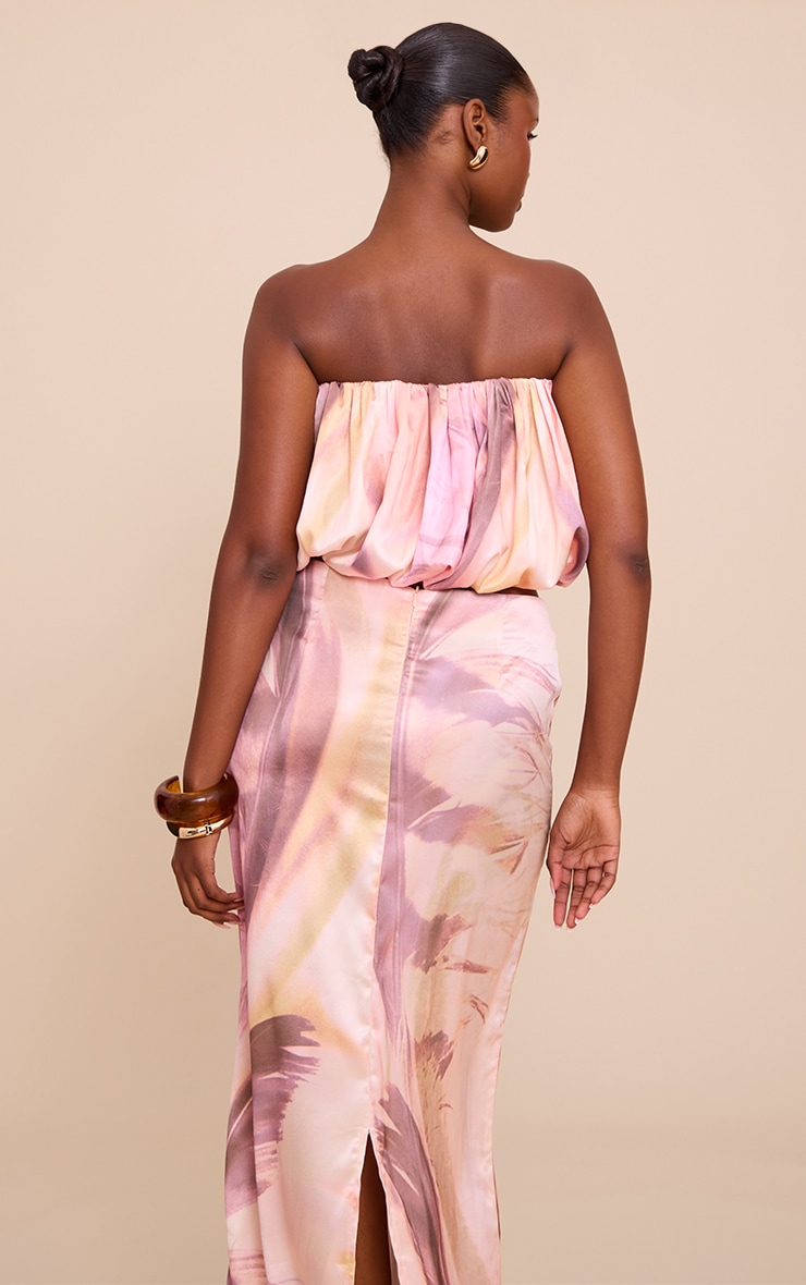 Multi Abstract Print Satin Puffball Bandeau Top image 2
