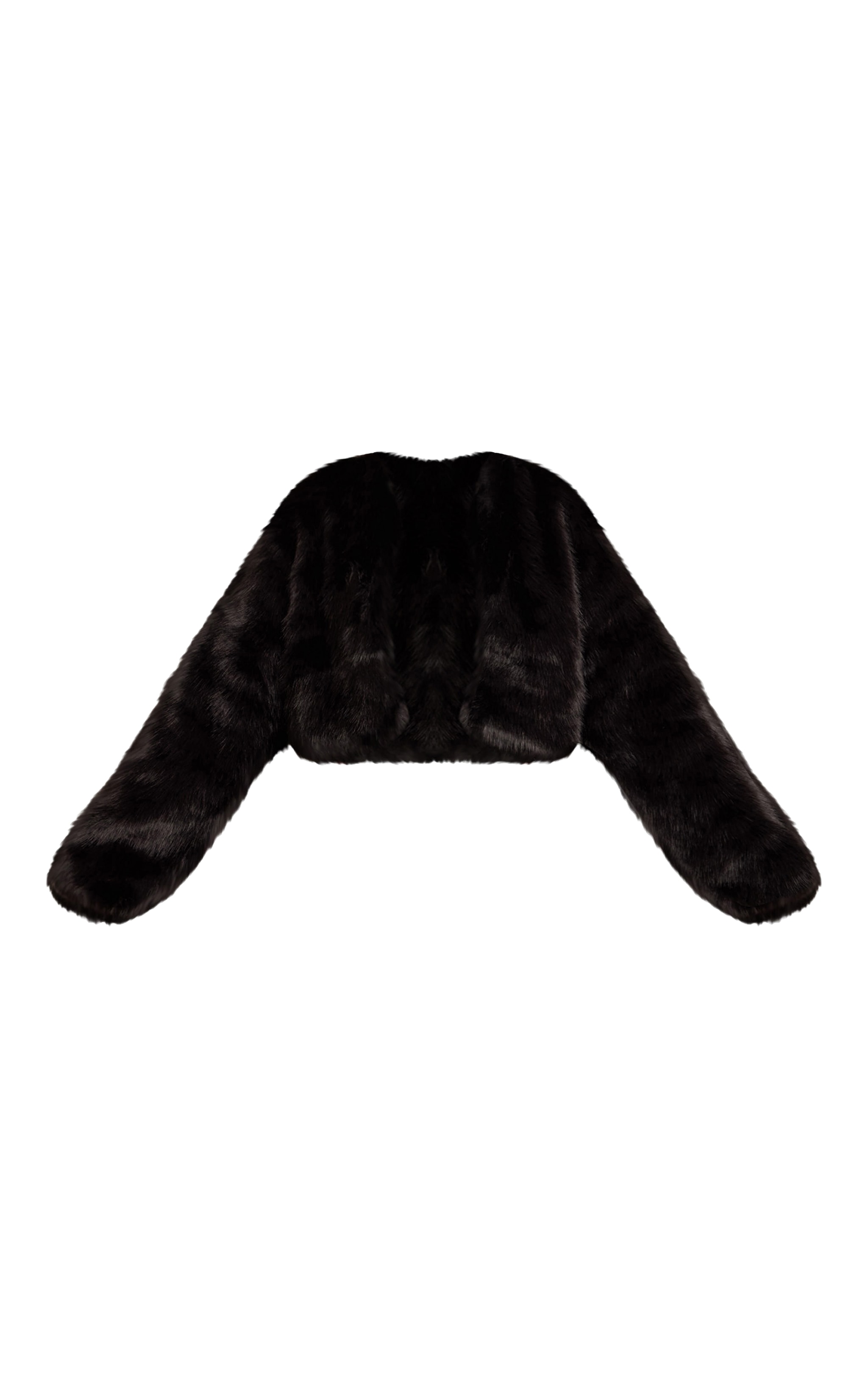 Black Cropped Faux Fur Coat