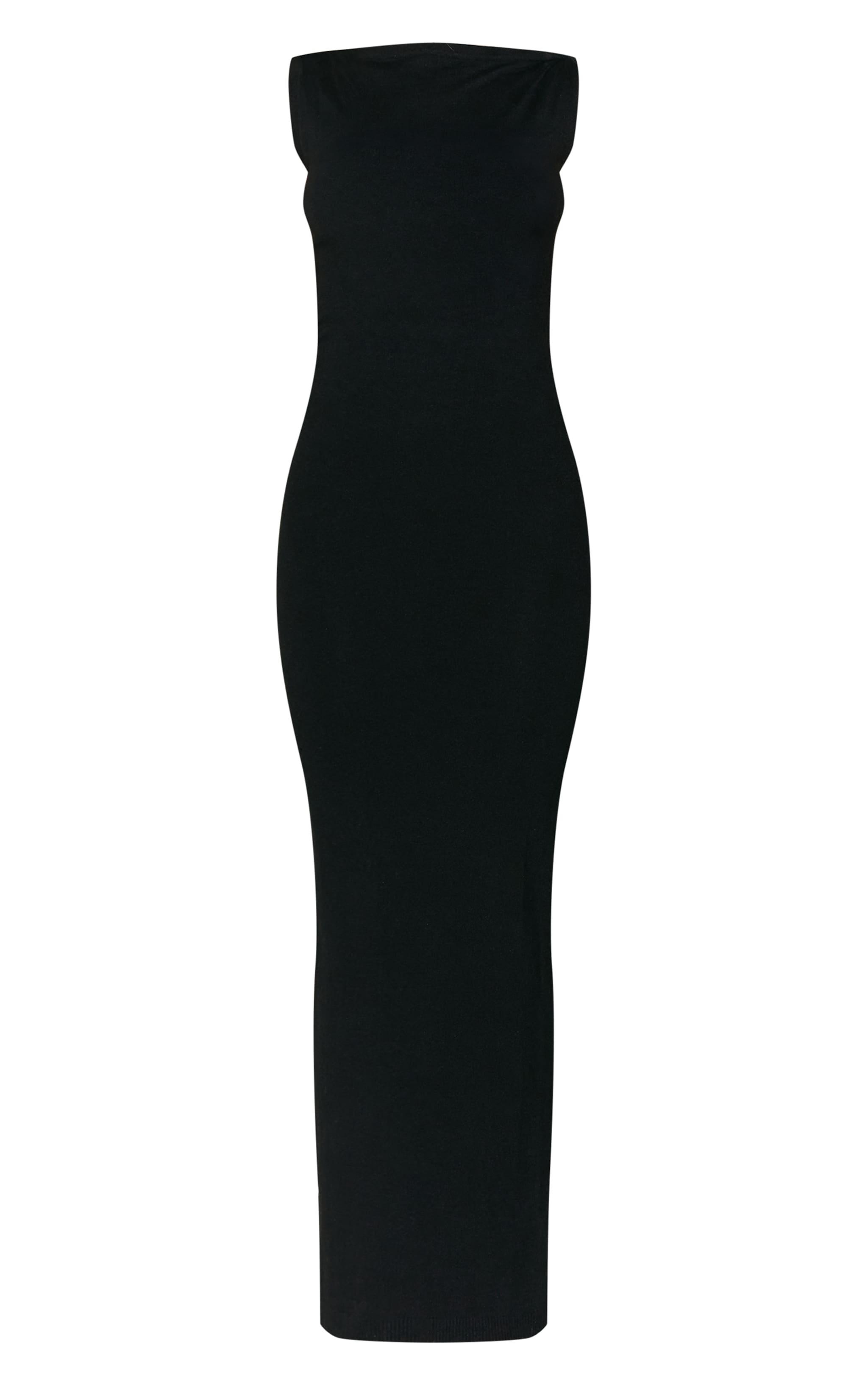 Black Basic Knit Asymmetric Twist Sleeve Maxi Dress image 5