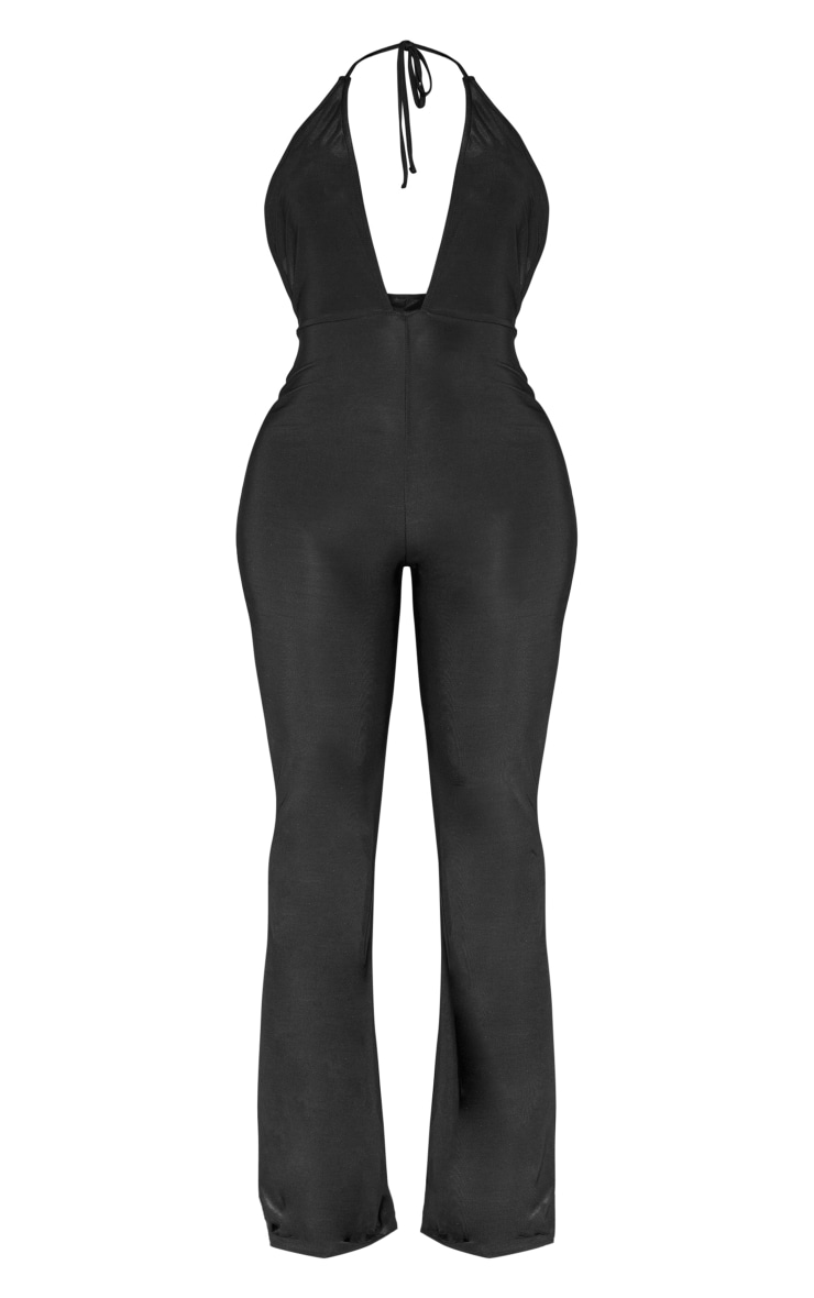 Shape Black Slinky Plunge Flared Jumpsuit image 1