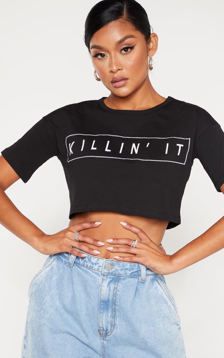 Black Killin It Graphic Crop T Shirt image 1