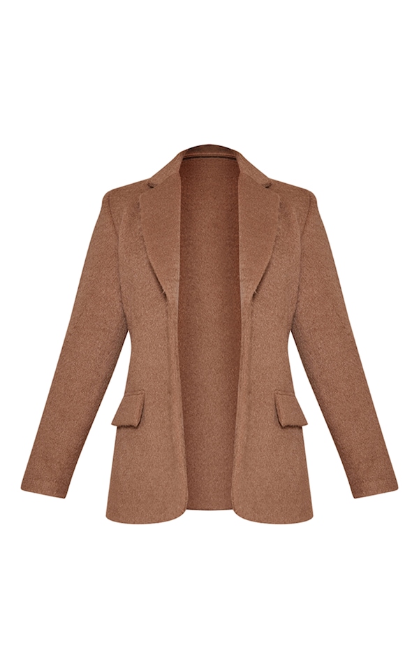 Sleeveless Blazer Long Wool Check Camel