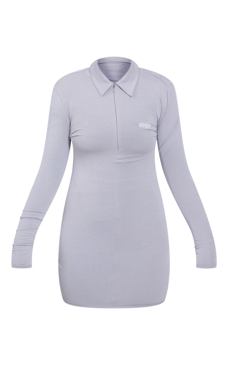 Plus Grey Zip Up Plunge Bodycon Dress image 5
