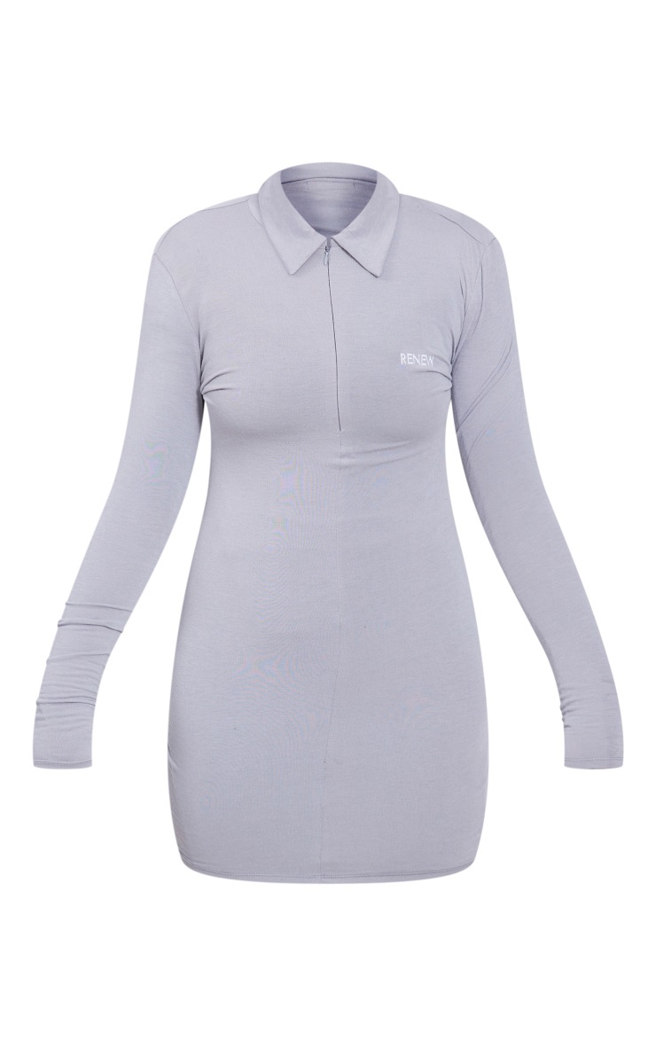 Renew Plus Grey Zip Up Plunge Bodycon Dress image 5