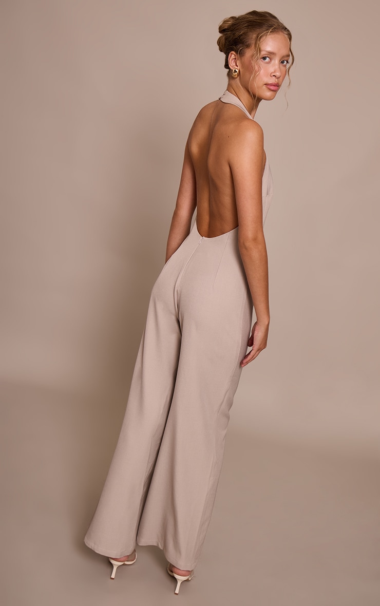 Grey Woven Halterneck  Straight Leg Jumpsuit image 2