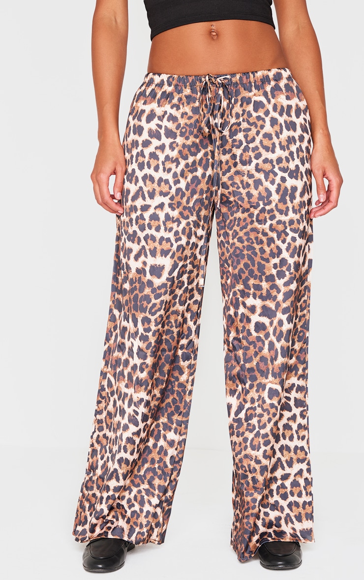 Leopard Premium Satin Low Rise Wide Leg Drawstring Pants