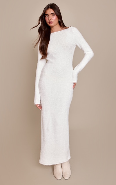 Cream Fluffy Scoop Back Maxi Dress