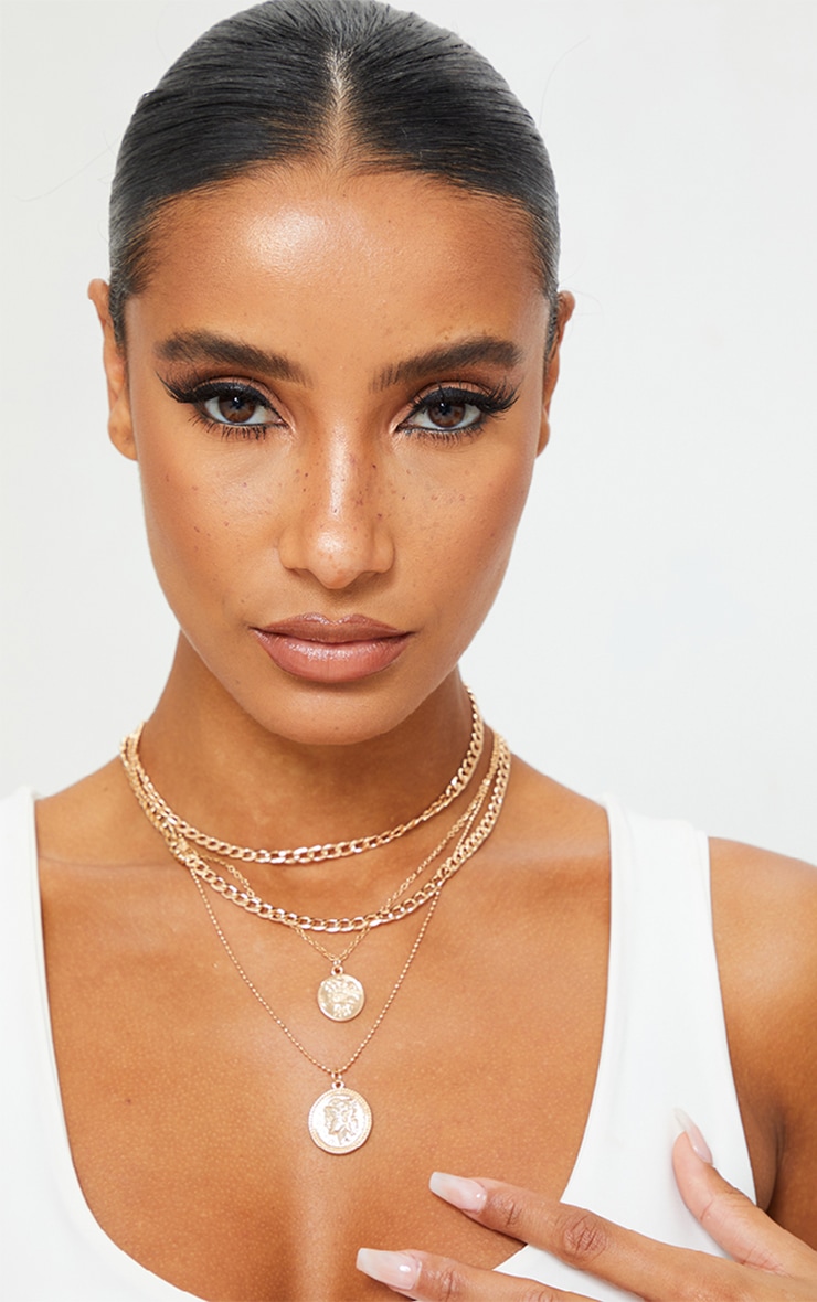 Gold Round Double Pendant Layering Necklace