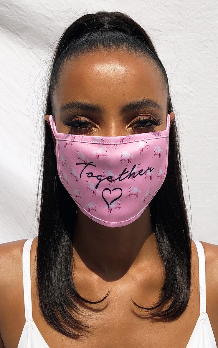 PRETTYLITTLETHING Pink Unicorn Together Slogan Fashion Mask