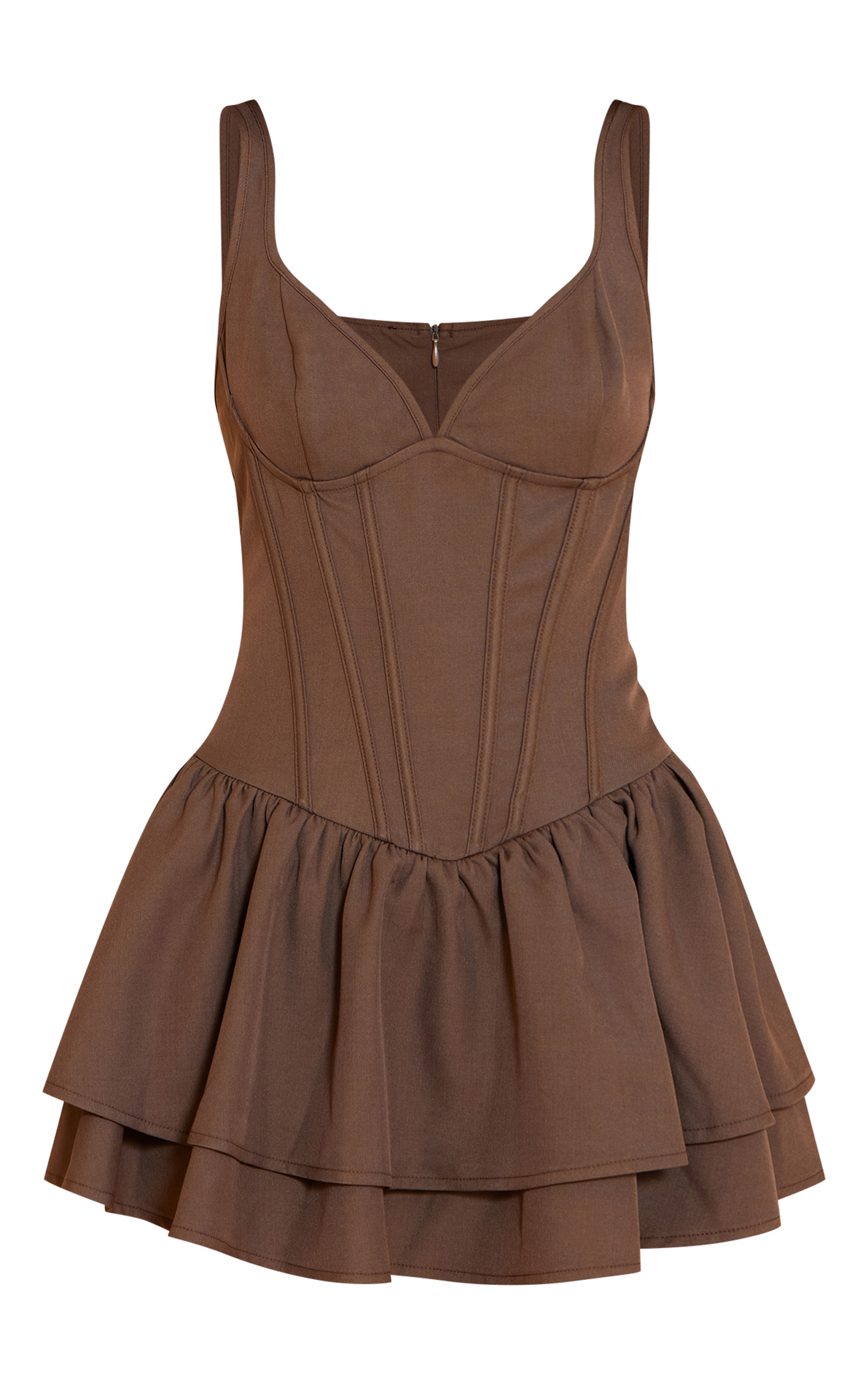 Chocolate Woven Corset Detail Skater Skort Romper image 5