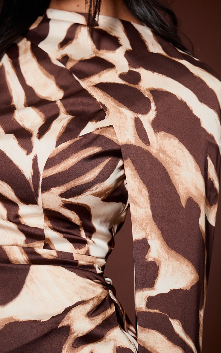 Brown Zebra Print Drape Detail Bodycon Mini Dress image 4