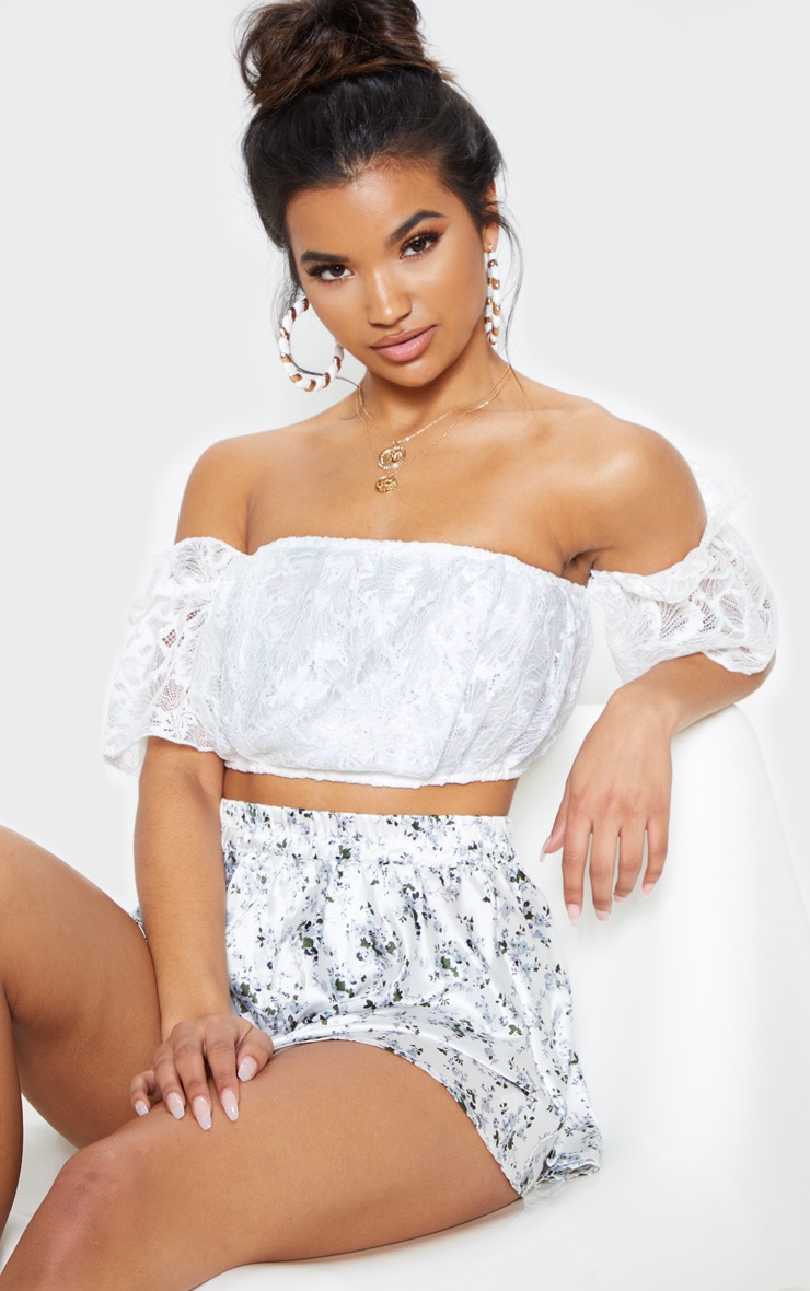 Crop Top En Mesh Blanc À Broderies Col Tops PLT FR