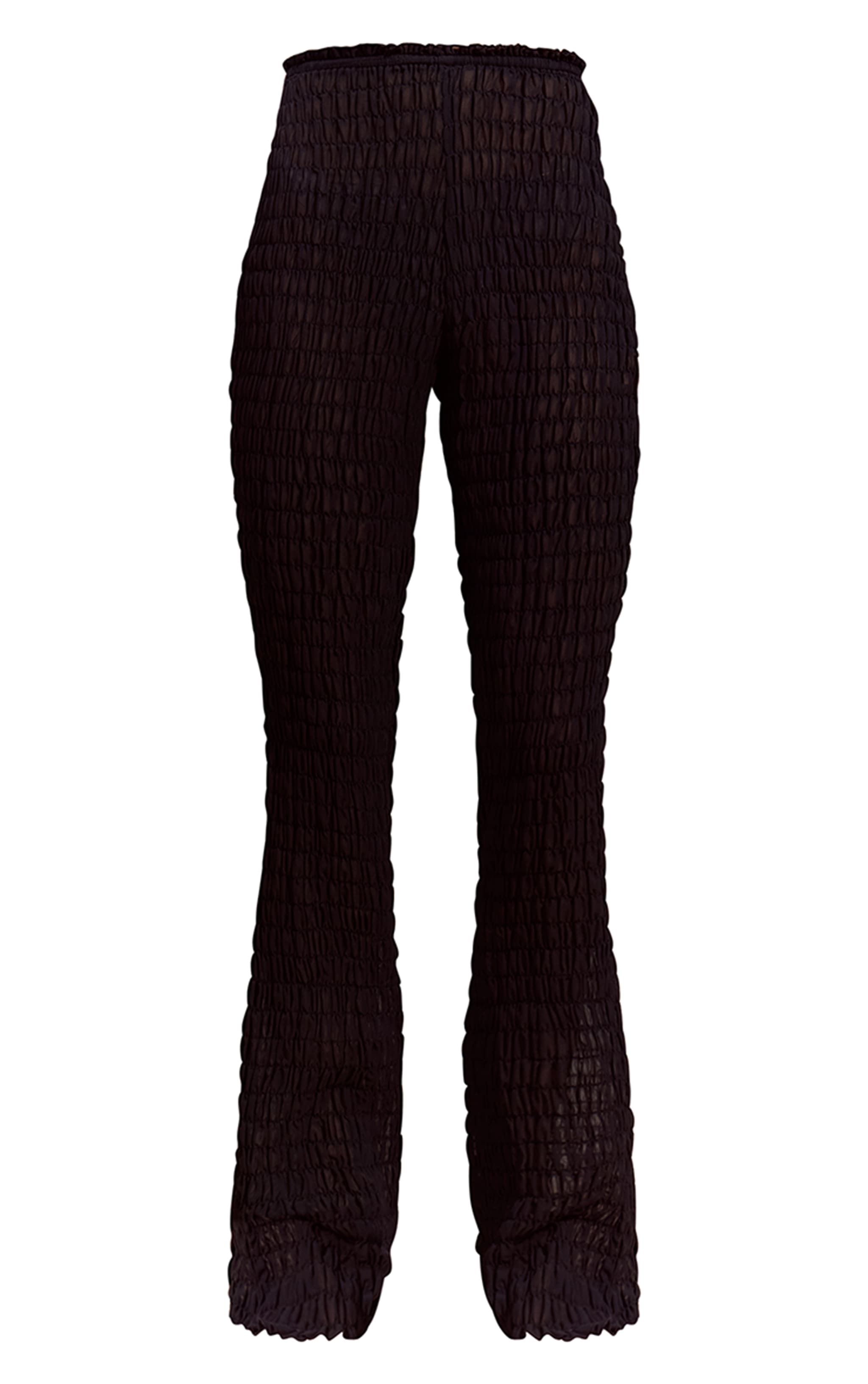 Black Shirred Chiffon Straight Leg Trousers image 5