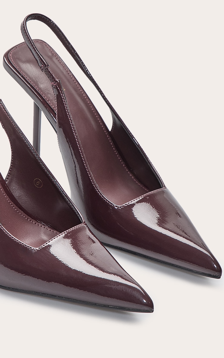 Burgundy Crinkle Heeled Sling Back Court Shoe image 5