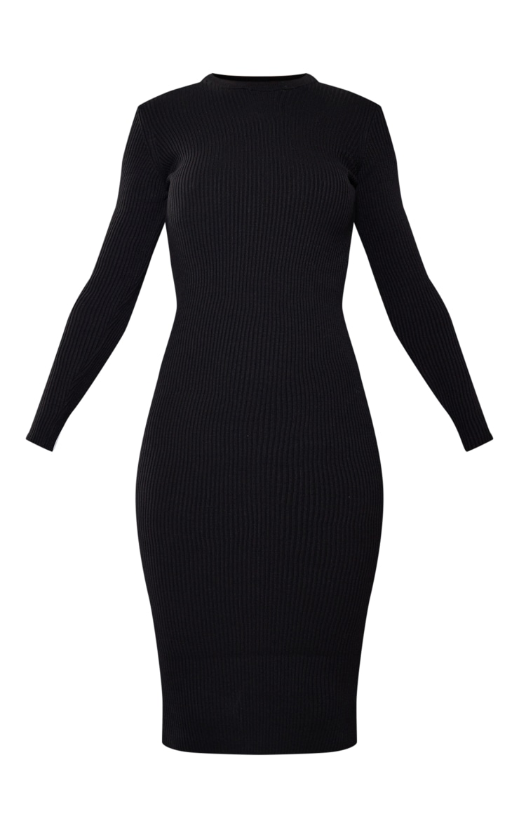 Black Crew Neck Long Sleeve Midaxi Knit Dress image 5