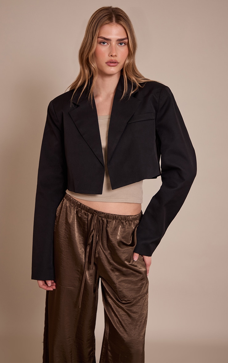 Black Cropped Tailored Blazer  image 1