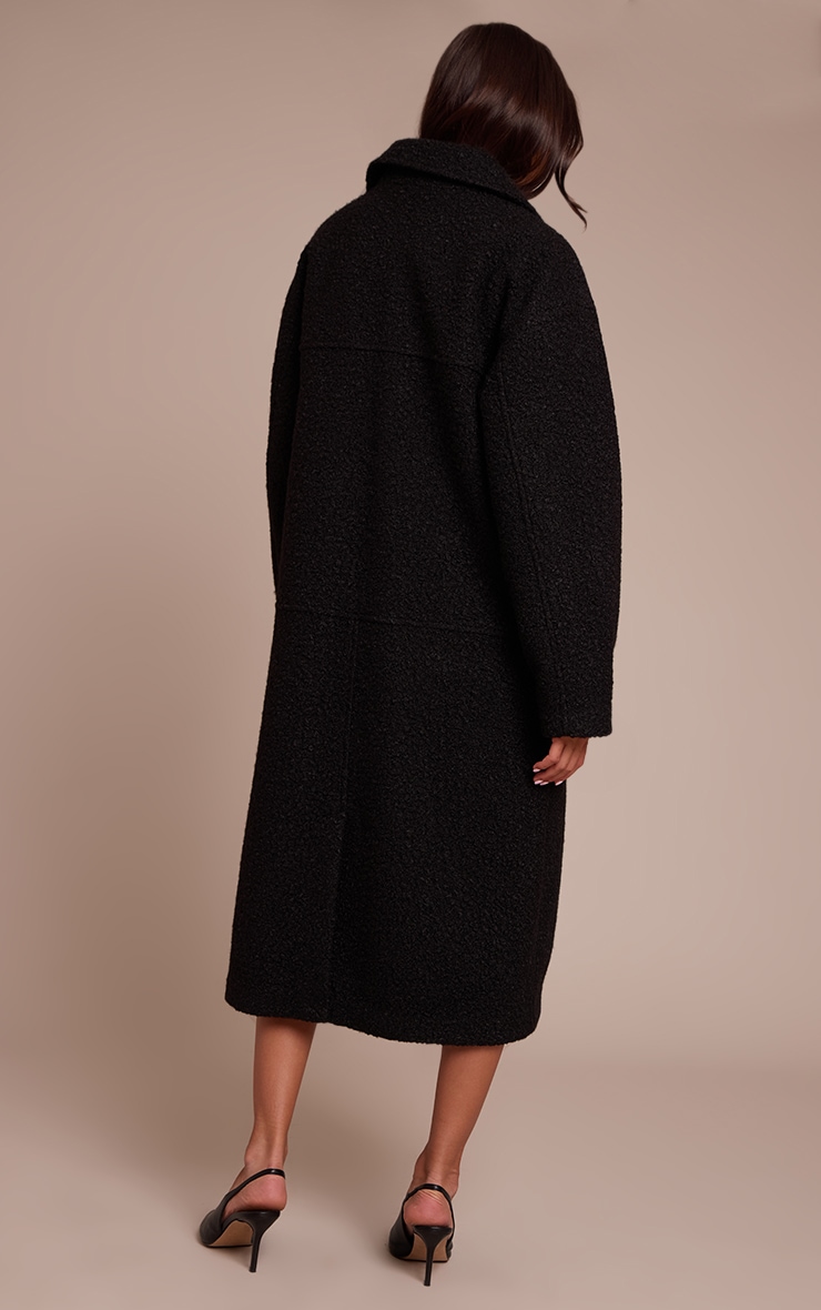 Black Boucle Double Breasted Maxi Coat image 2