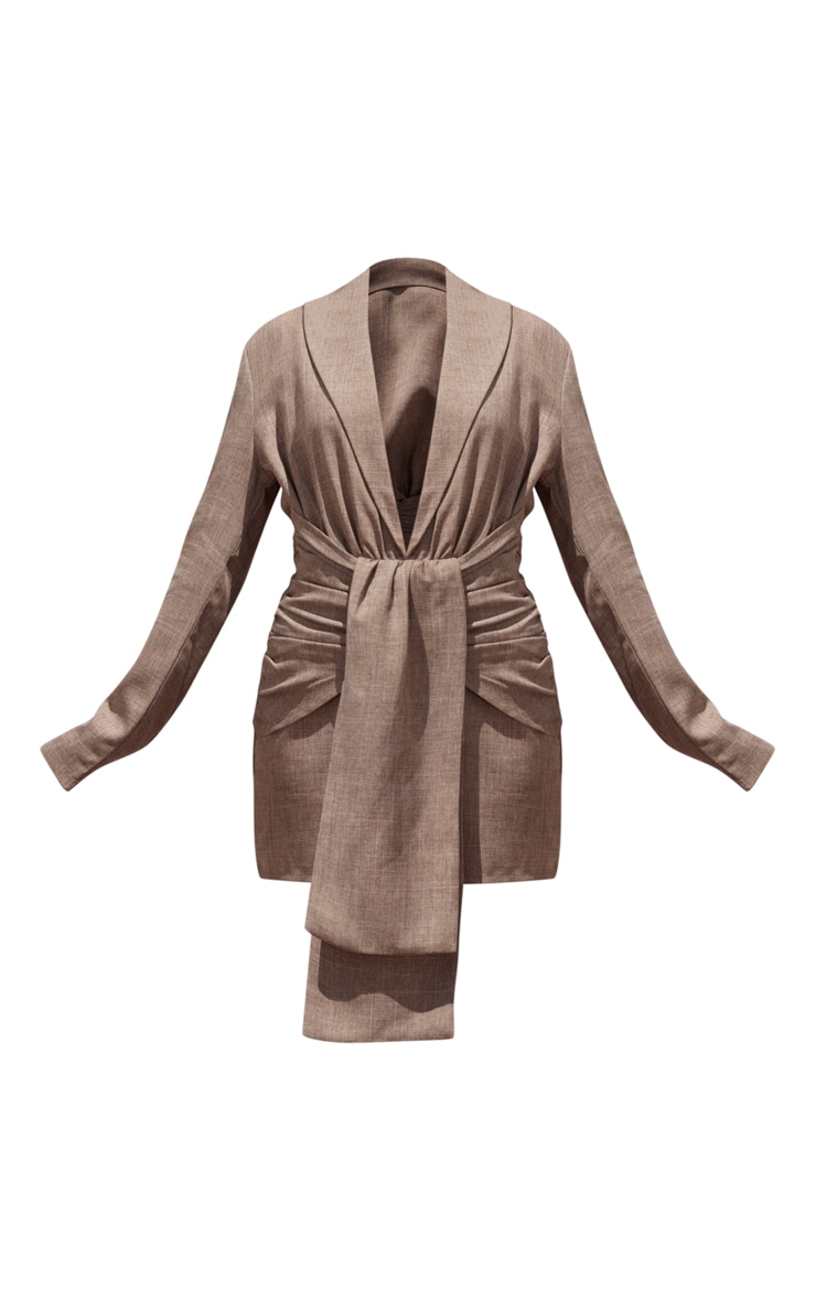PLT Label Taupe Linen Look Cinched Waist Blazer Dress image 5