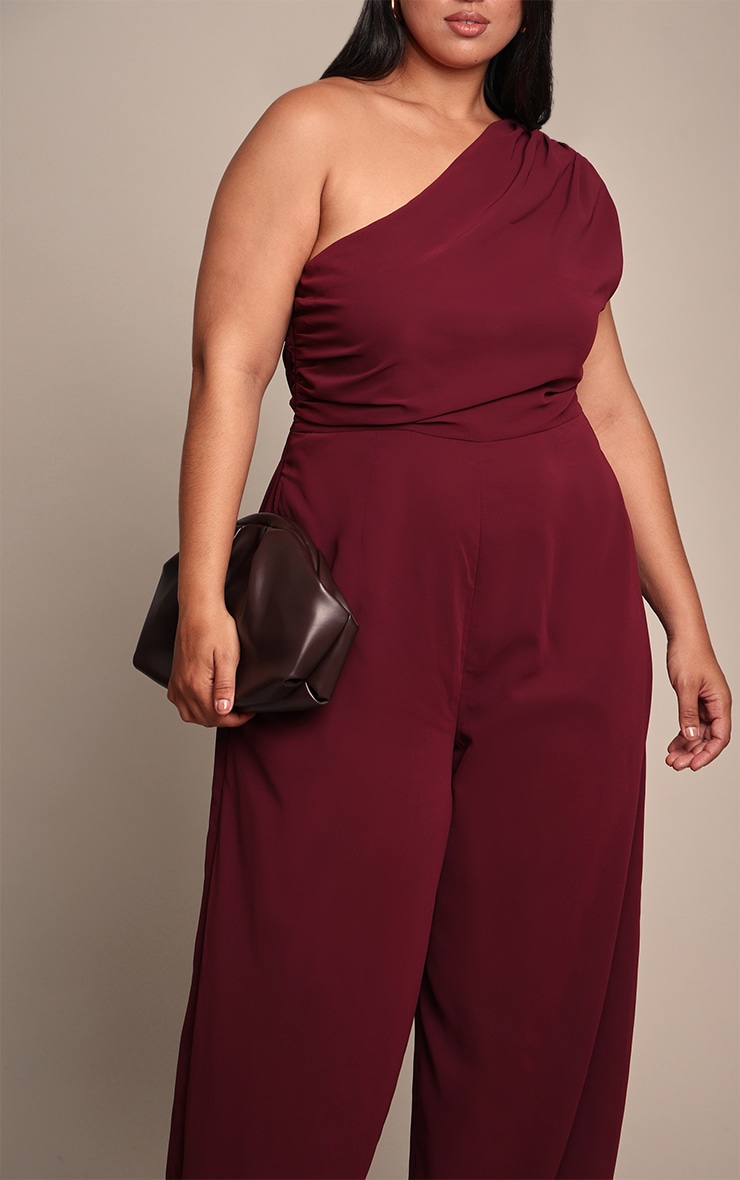 Plus Plum Chiffon One Shoulder Ruched Jumpsuit image 4
