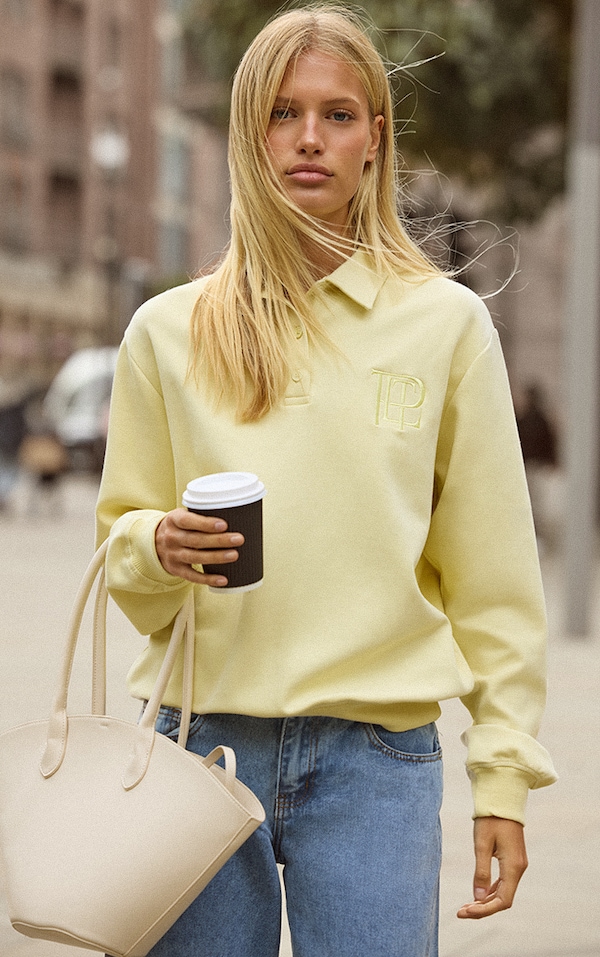 Buttercream Embroidered Interlock Button Polo Sweatshirt