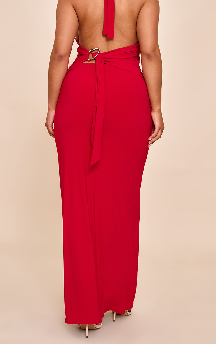Shape Red Mid Rise Ruched Side Maxi Skirt image 3