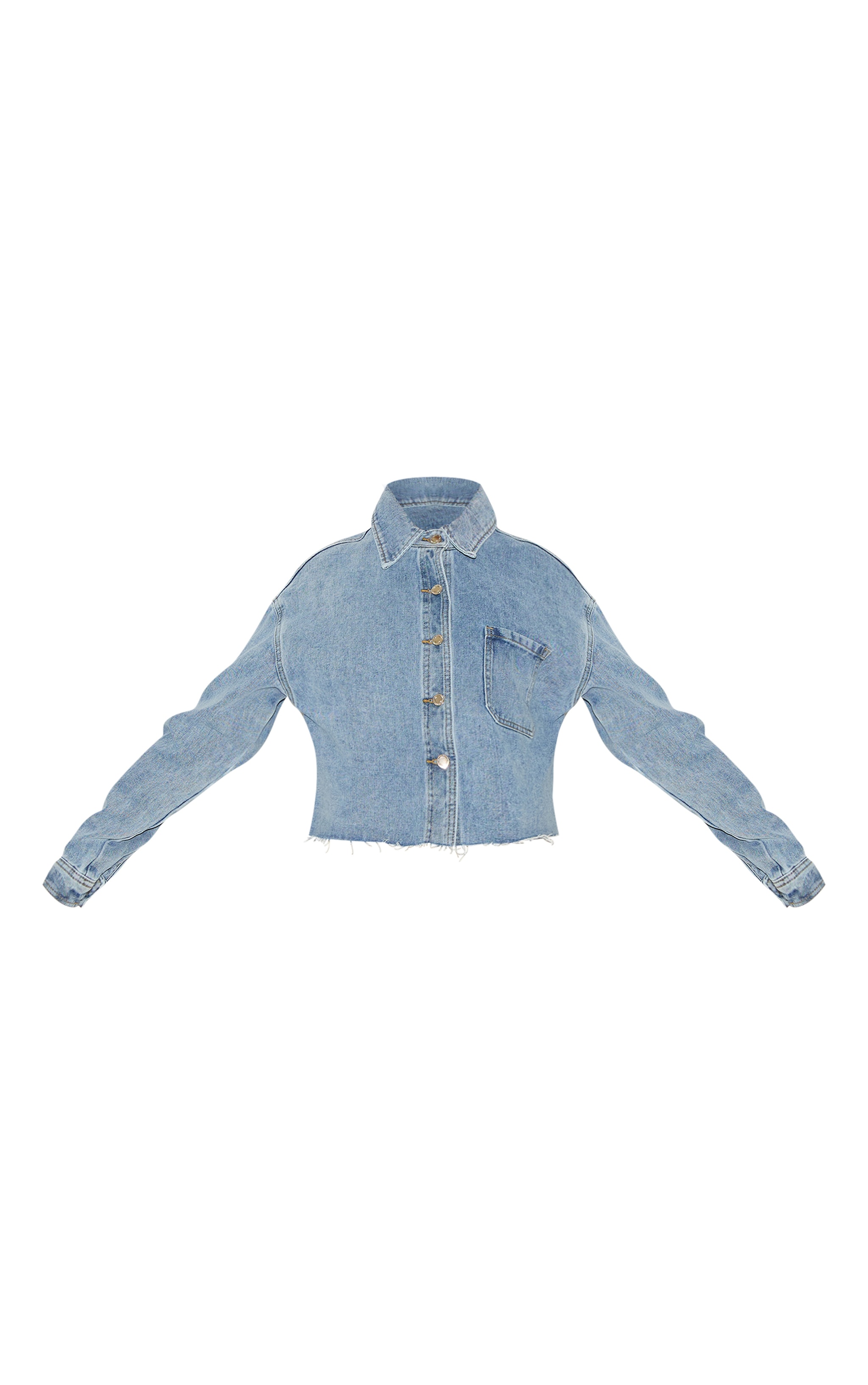 Chemise courte en jean bleu moyen délavé à ourlet coupé image 5
