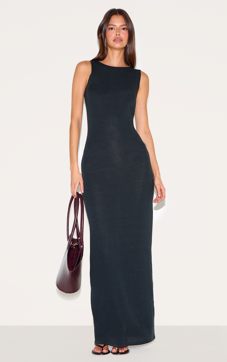 Black Textured Boat Neck Sleeveless Maxi Dress image 1