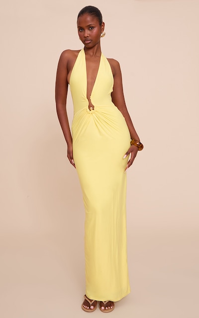 Lemon Double Layer Soft Touch Trim Detail Maxi Dress
