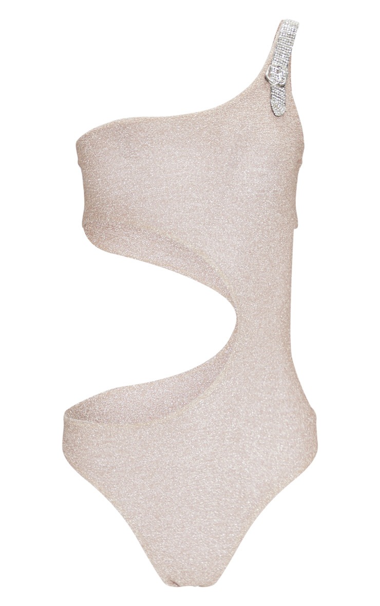 Asymmetric Cut Out Glitter Swimsuit PrettyLittleThing USA