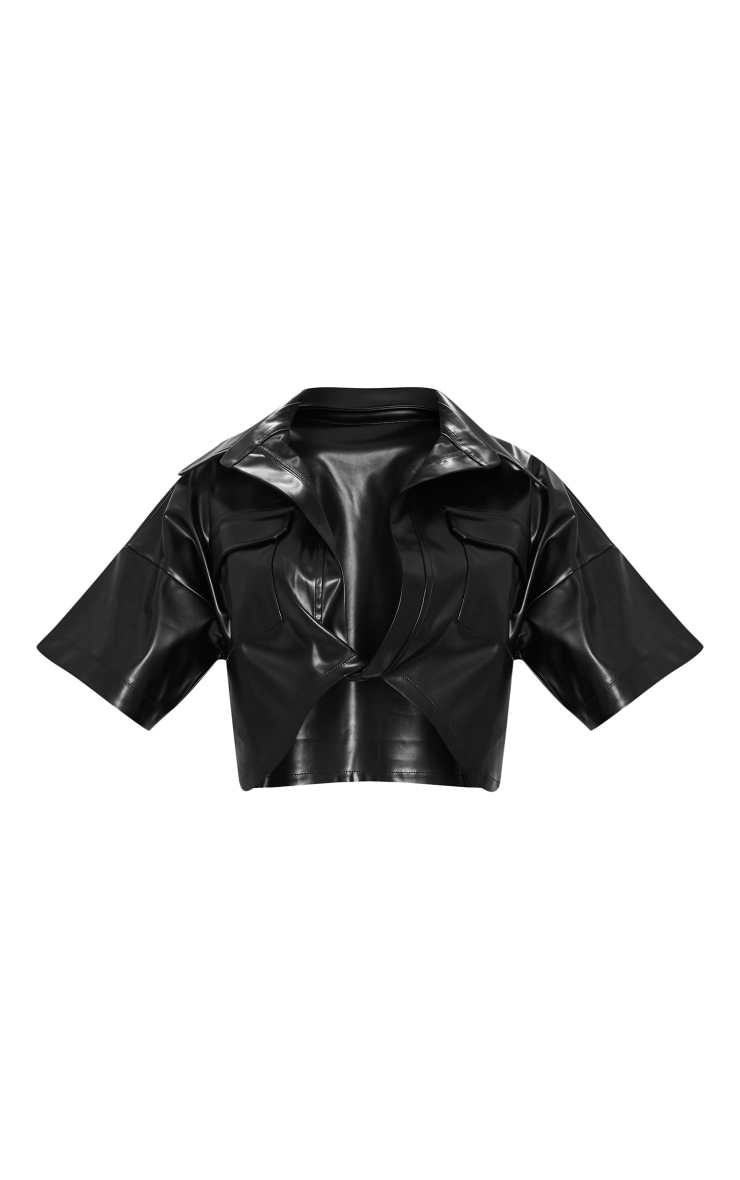 ジャケット・アウター SOFTHYPHEN FAUX LEATHER CROPPED SHIRT